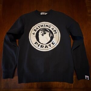 BAPE A Bathing Ape Pirate Store Crewneck Sweatshirt Small Black Logo Streetwear